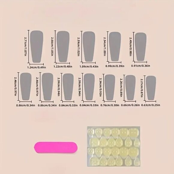 24pcs Long Coffin Press-On Nails – Square Shape | Easy Application Jelly Glue - Picture 4 of 6